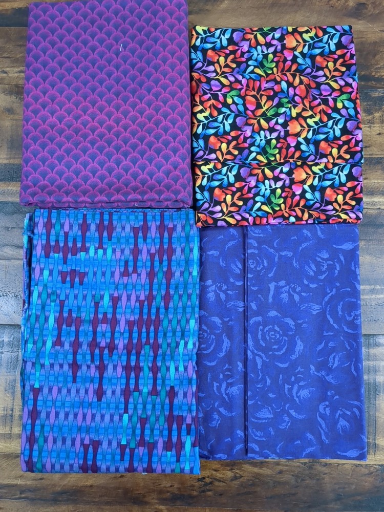Shades of Purple Fabric, floral and geometric designs, 1lb 13oz