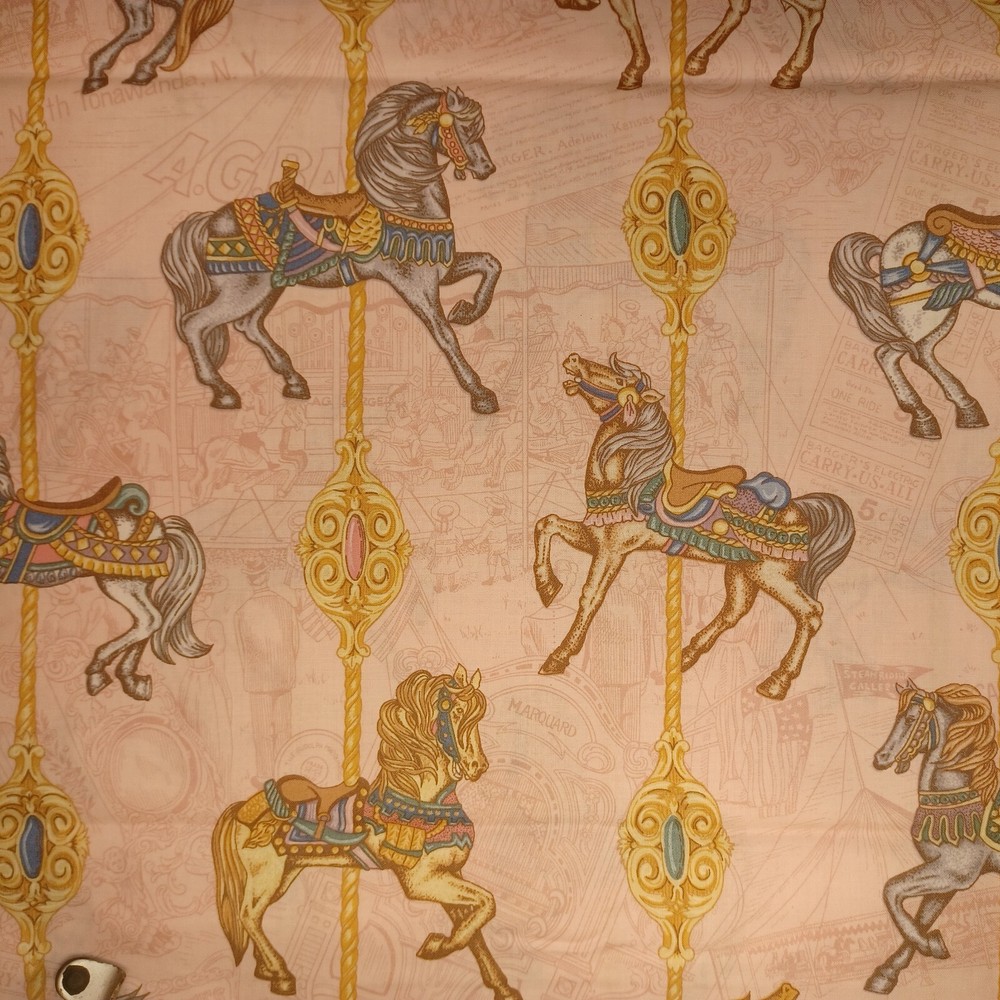 VIP Cranston Carousel Horse & Florals Cotton Fabric by the Half Yard (18″x44″)