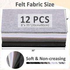 12 Rolls 8″x35″20.5x90cm 1.4mm Thick Soft Felt Fabric Sheet 12 Assorted Black…