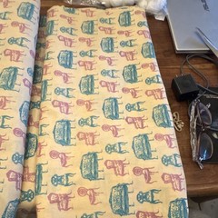 Beige Blue Pink Furniture Chair & Sofa Pattern Novelty Fabric Piece 7.25 yards