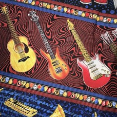 Vtg Musical Fabric Rock On for Avlyn Fabrics 2yds Guitar Drums Cotton