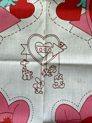 1980s Strawberry Shortcake Fabric Panel Spring Mills Heart w Strawberry’s Pets