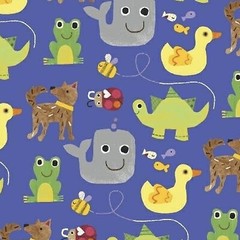Colors & Count Animals Only Blue 100% Cotton Fabric by The Yard