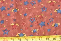 By 1/2 Yd, Stars with Wings & Hearts on Marbled-Rust Cotton, SSI, Kogut, P9304