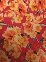 3-yards POLY STRETCH MULTICOLORED FLOWERS PRINT YELLOW, ORANGE and RED