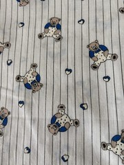 Vintage Fabric Teddy Bears with Overalls on White Black Pinstripe Hearts 45×48