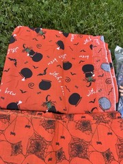 Halloween Themes Fabric Lot Plus Two Witch Puppets Vintage All New