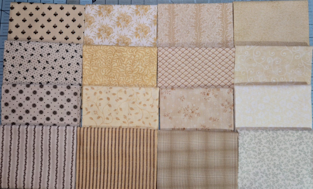 Quilt Shop Quality 16 FQs 4 Yds Cotton Fabric Civil War Repro Assorted Neutrals