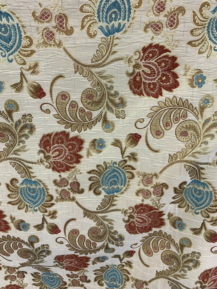 BEIGE GOLD RED BLUE FLORAL CHENILLE UPHOLSTERY BROCADE FABRIC (56 in.) Sold BTY