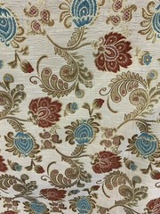 BEIGE GOLD RED BLUE FLORAL CHENILLE UPHOLSTERY BROCADE FABRIC (56 in.) Sold BTY