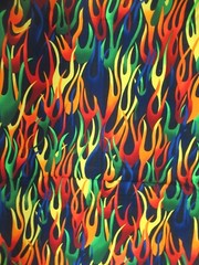“HEAD GEAR” Fabri-Quilt Fire FLAMES Cotton Fabric BLACK MULTI 1Y12″ X43″