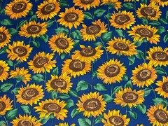 By 1/2 Yd Sunflowers Golden Yellow Blue Cotton Quilt Fabric Vintage by TexStyles