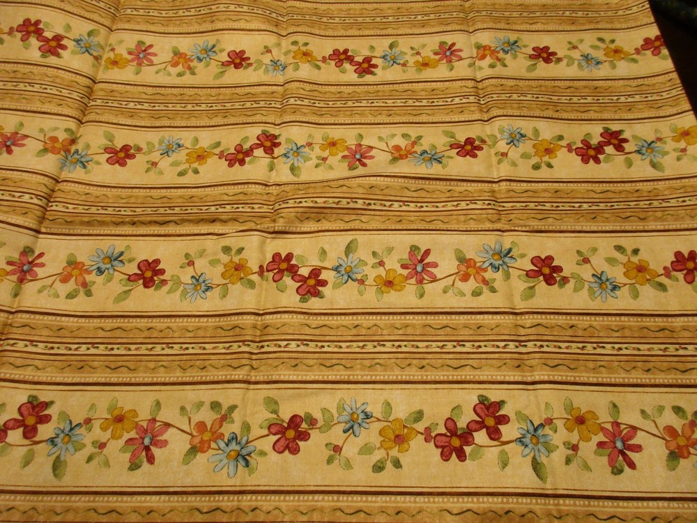 New Cotton Fabric Farmers Market Red Rooster Floral Stripes 32″