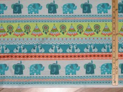 Boho Baby Blue/Green Novelty Stripe Elephant Indian Fabric 1/2 Yard #4303