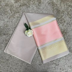 Thai Silk Cotton Blend Fabric Gray Pink Gold Brocade 100x180cm Handmade New