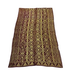 Indonesian Songket Sarong 39×68 Gold Thread Metallic Brocade Maroon