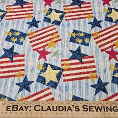 Vintage Patriotic BTY General Fabrics Red Blue Ecru Stripe Flags