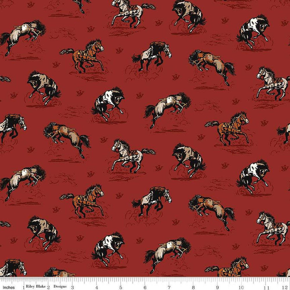 John Wayne Courage Horses Barn Red Cotton Fabric