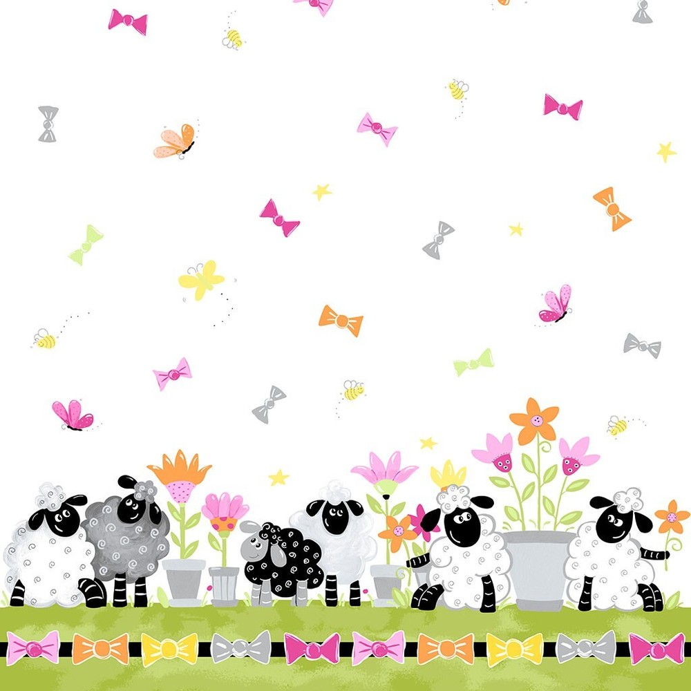 MAMA LAL Sheep Double Border Pink Bows Quilt Fabric by Susybee Sold by 1/2 yd