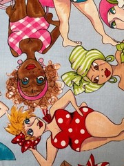 Fabric -RARE Vintage 2005 Loralie Harris Design Bathing Beauties 32.5 L x 19.5 W