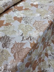 FABRIC SOLD BY THE YARD JACQUARD BROCADE GOLD MUSTARD MAPPLE LEAVES METALLIC