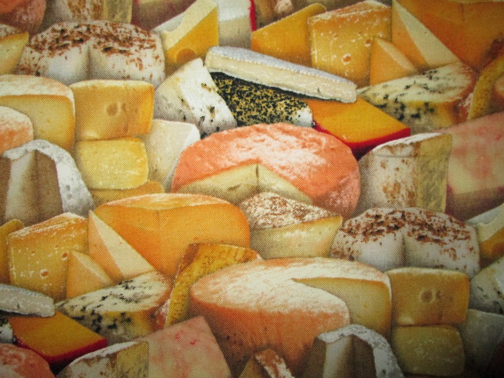 Cheese Variety Blocks Snack Realistic Food Cotton Fabric FQ