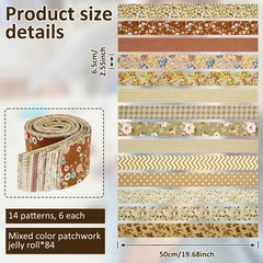 84 PCS Jelly Roll Fabric Strips Soft Cotton Quilting 2.48×19.69 Inch PreCut
