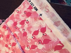 Pink Flamingos White Shadows 2/3 YARD Cotton Fabric Quilt Craft Sew 44″ W