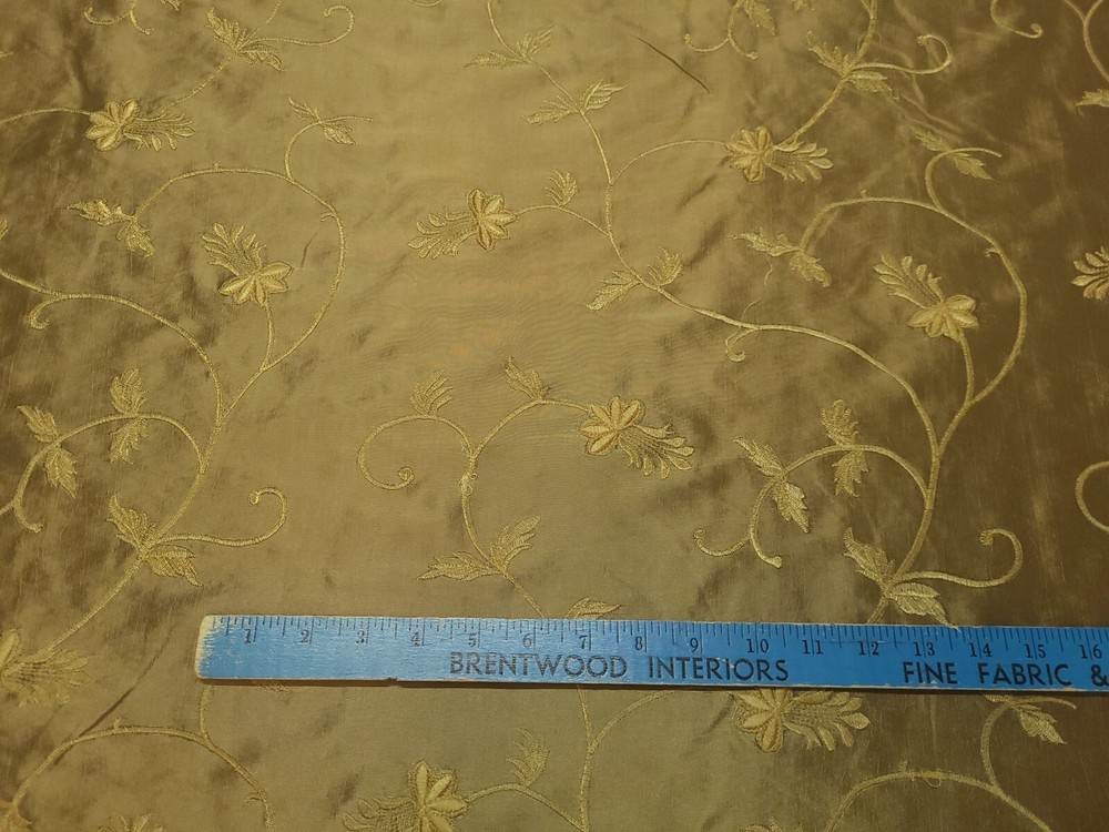 SP 412 SEPIA Embroidered Bronze Green Floral Vine Taffeta Drapery Fabric