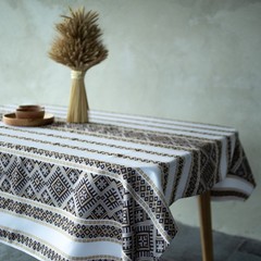 Ukrainian Decorative woven Tablecloth White Beige Black Rustic Hutsul pattern