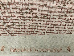Seemakrish Handblock Print Embroidered Fabric- Pacific / Golden Gate Red 1.90 yd