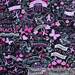 BonEful Fabric FQ Cotton Quilt Pink White Breast Cancer Heart Swirl Lady Girl UK