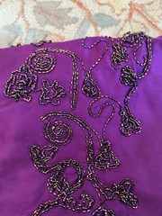 DESIGNER COUTURE FABRIC DEEP PURPLE SATIN MULTI COLOR BEADS EMBOIDERY CRAFTS