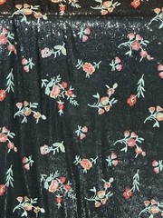 EMBROIDERED FLORAL LACE FABRIC W/ BEAD SPARKLE BLACK RED ROSES 56″ WIDE BY YARD