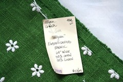 Embroidered White Daisy Linen Cotton Fabric Slub Woven West Germany Green OR Red