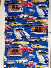 Alexander Henry PURE MUSCLE Cars Cotton Fabric Royal Blue 18″ X 43″ New 2004