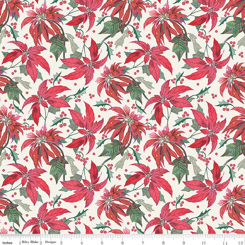 1/4 Yard 9”x42” Riley Blake Merry Little Christmas Main Cream Poinsettia Cotton