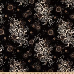 Brown & Cream-White Floral Black Fabric, Michael Miller Quilting Cotton, t1/40