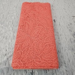 VTG Flowers Lace Curtain Valance Fabric France Pink Coral Cotton 36″ Scallop BTY