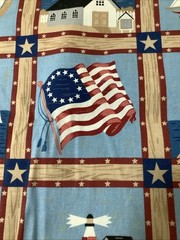 Classic Cottons Fabric Nautical USA Lighthouse Sailboats Squares 4.5 Yard X 44”