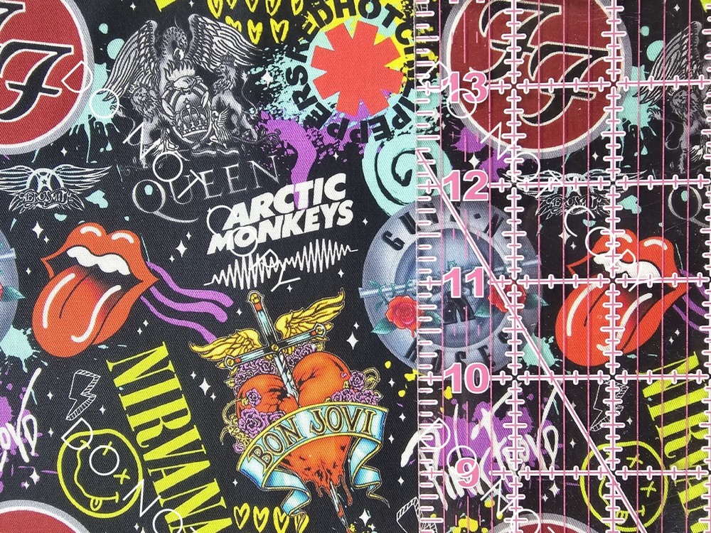Custom 100% Cotton Woven Fabric Rock Bands Collage By The 1/4 Yard 9×56