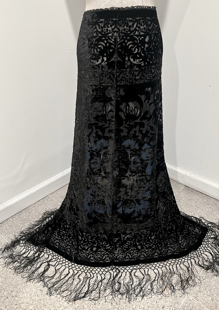 Black Silk Chiffon Velvet Burnout Scarf 40”x40” Wide