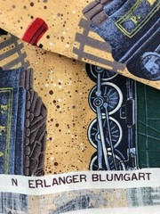 3 Yards Erlanger Blumgart 110″x42″ Railroad Trains Cotton Fabric – Sandy Colored