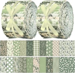 40 Pcs Sage Green Fabric Quilting Strips 2.55 Inch Precut Patchwork Roll