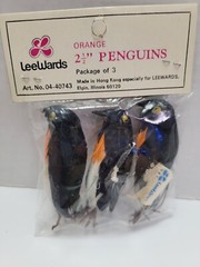 Leewards Vintage Orange Penguins 2 1/2 Inch Crafting Set of 3 Made in Hong Kong