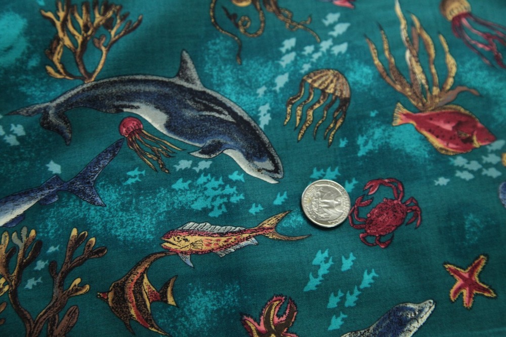 5Y+ x 44″ Vintage Wild Life Scenics Hoffman Fabric Ocean Beach Tropical Fish