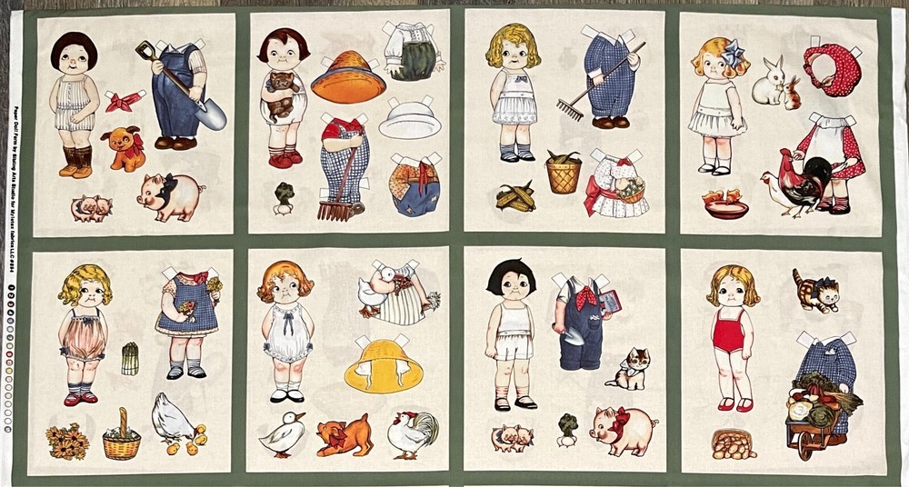 Paper Doll Farm Sibling Arts Studio Myletex Fabrics Cotton Fabric Panel 23 x 43