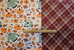 3 YARDS FALL AUTUMN PUMPKIN LEAVES PLAID PRINT FLANNEL FABRIC SEWING QUILT