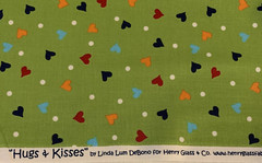 Hugs & Kisses Heart Fabric By Linda DeBono & Henry Glass Red Orange Green 1+Yds