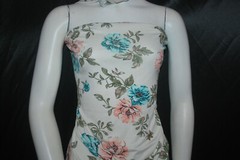 Rayon Stretch Jersey Knit Fabric Beautiful Floral Cream/Teal Multi color 9 oz